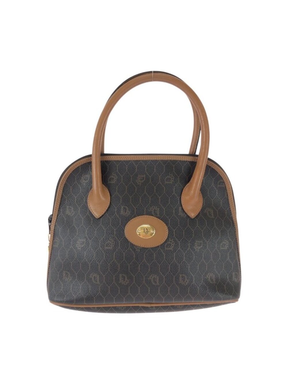 Dior Vintage Honeycomb Pattern Brown Gold Handbag
